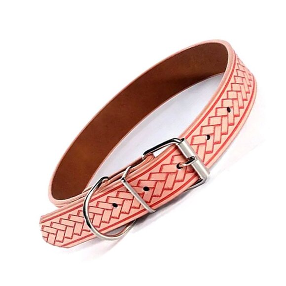Kasen Herringbone Pattern Coral Pink Dog Collar Large Gift Packaged - Picture 1 of 10
